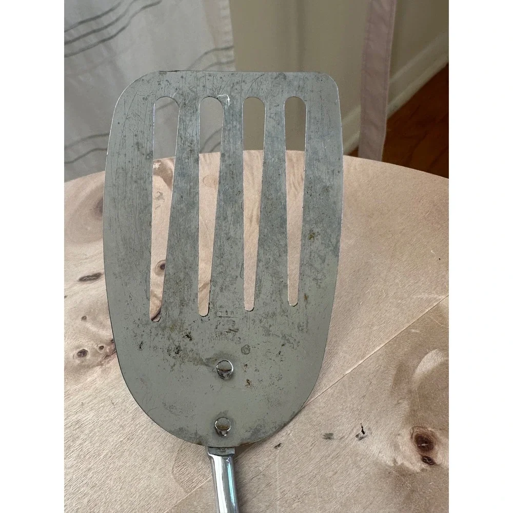Vintage ECKO USA Stainless Steel Slotted Turner Spatula Wood Handle